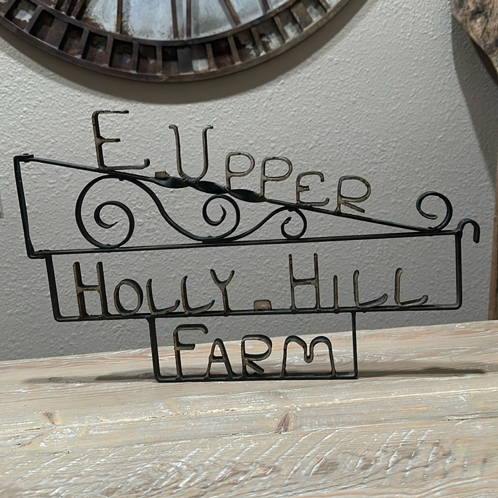 Vintage E Upper Holly Hill Farm Cast Iron Sign